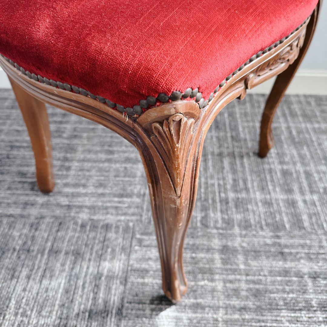 ロココ調 木製椅子 ベロア調 赤 猫脚 猫足 アンティーク チェア ①