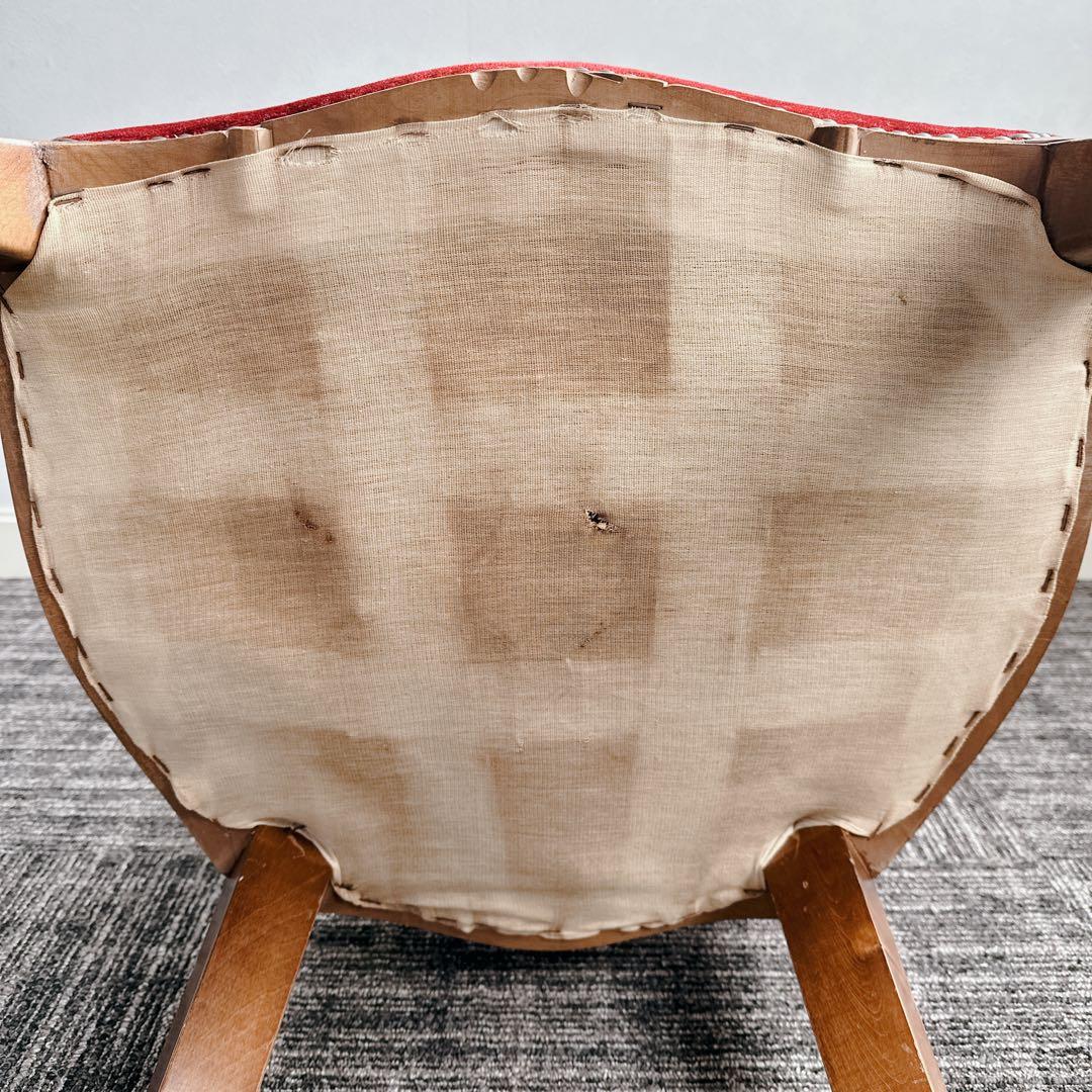 ロココ調 木製椅子 ベロア調 赤 猫脚 猫足 アンティーク チェア ①