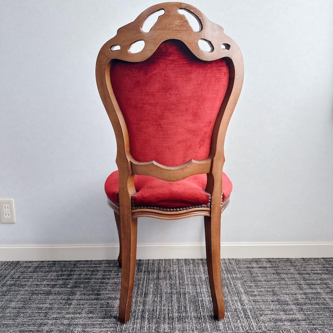 ロココ調 木製椅子 ベロア調 赤 猫脚 猫足 アンティーク チェア ①