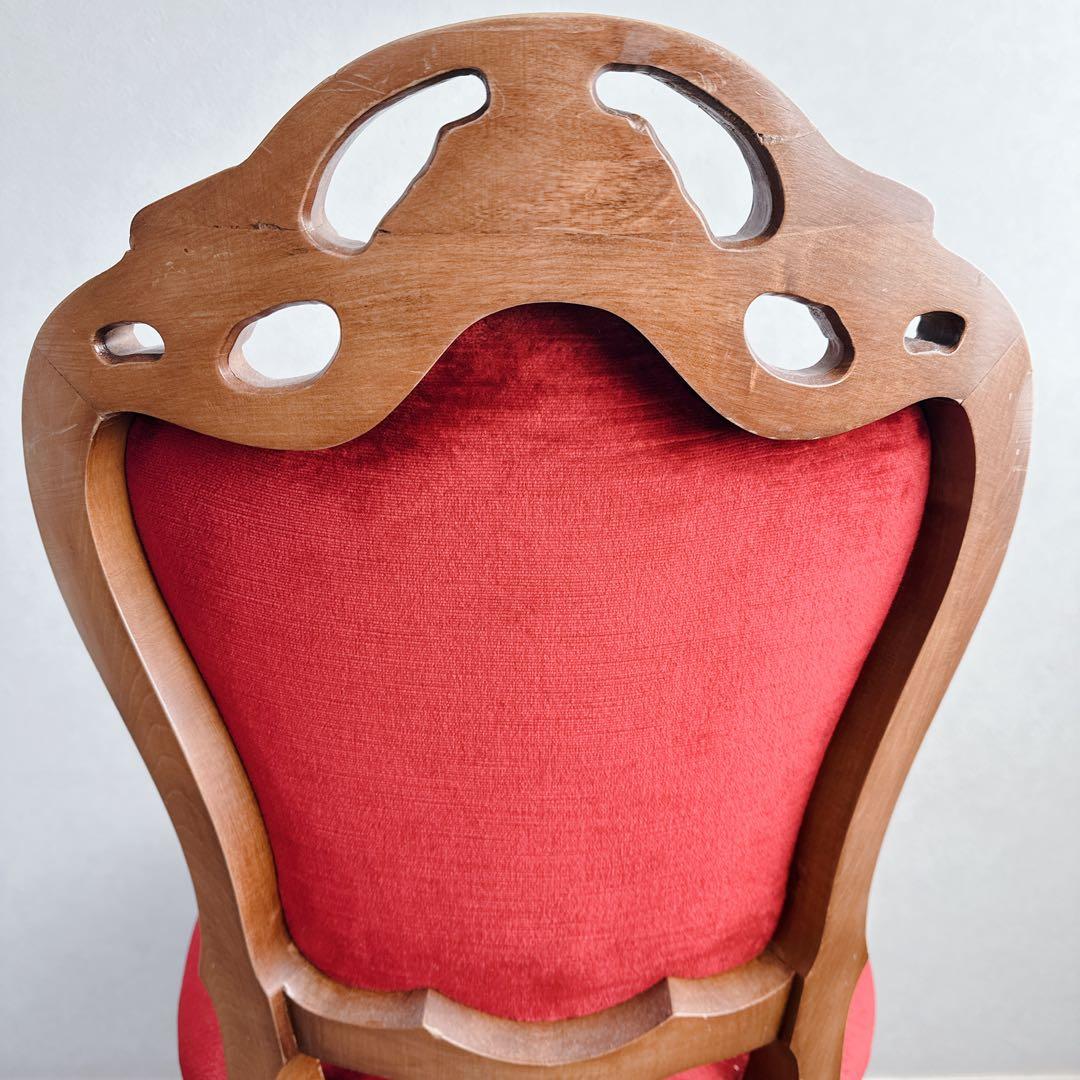 ロココ調 木製椅子 ベロア調 赤 猫脚 猫足 アンティーク チェア ①