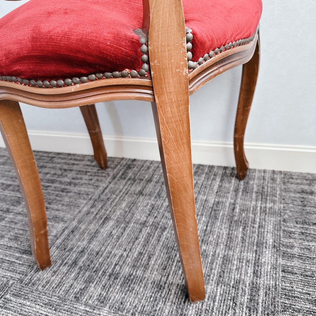 ロココ調 木製椅子 ベロア調 赤 猫脚 猫足 アンティーク チェア ①