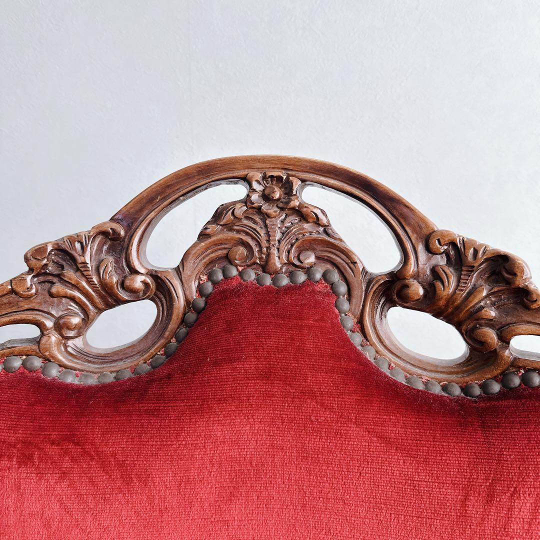 ロココ調 木製椅子 ベロア調 赤 猫脚 猫足 アンティーク チェア ①