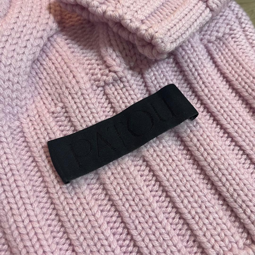 ケーブル編みピンク長袖ニットセーター