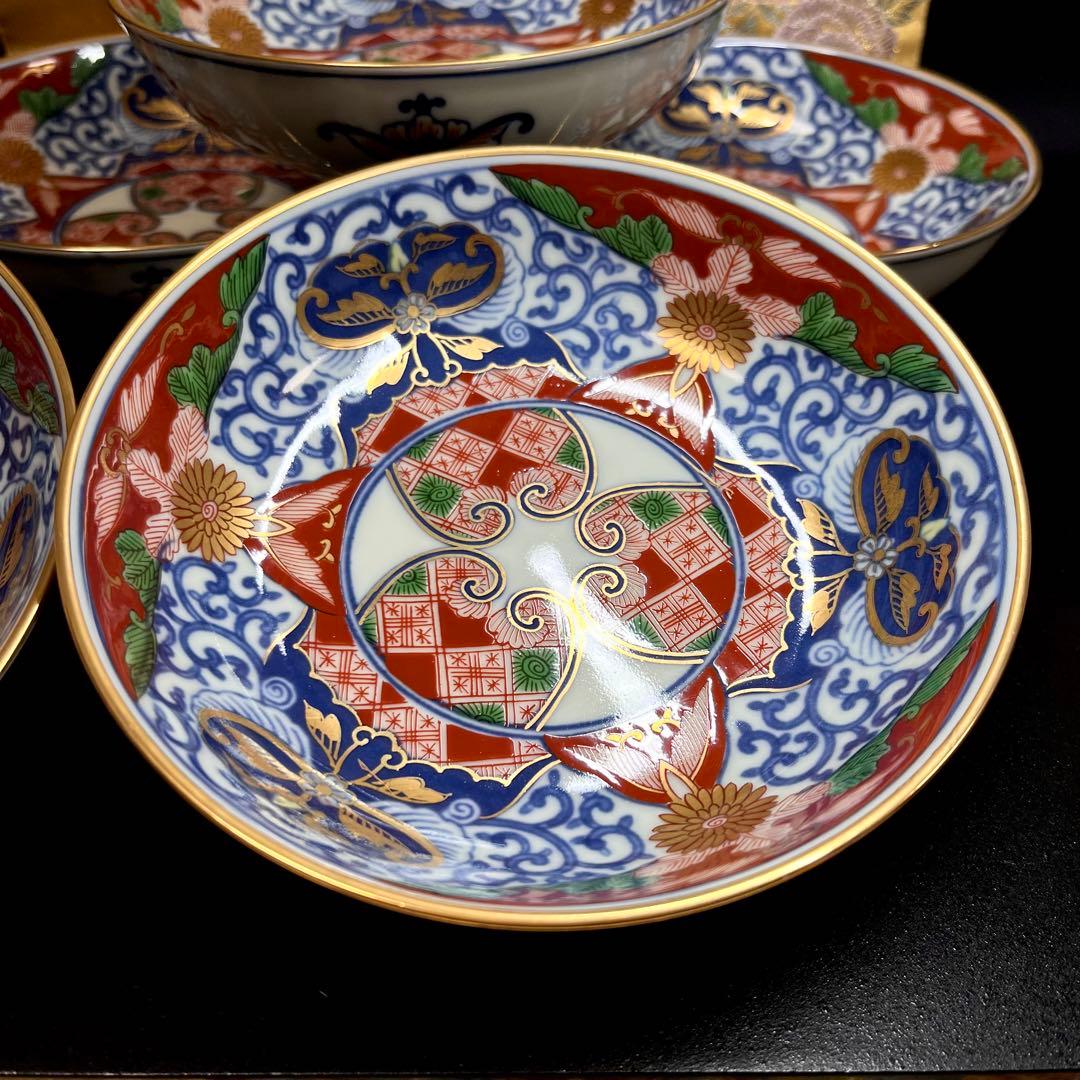 【古伊万里意匠】 其泉 染錦金彩 見込地紋 なます皿 セット 平鉢 浅鉢 向付