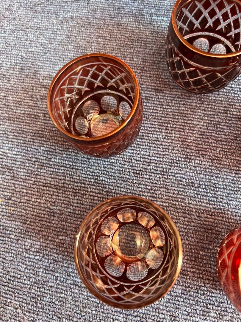 928 薩摩切子　猪口　5客　未使用