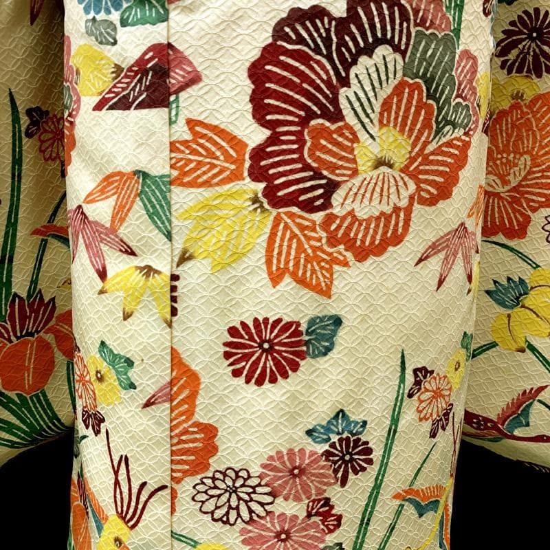 508ag21,オレンジしごき□七五三 七歳 女児 着物&袋帯(おまけ) 紅型風