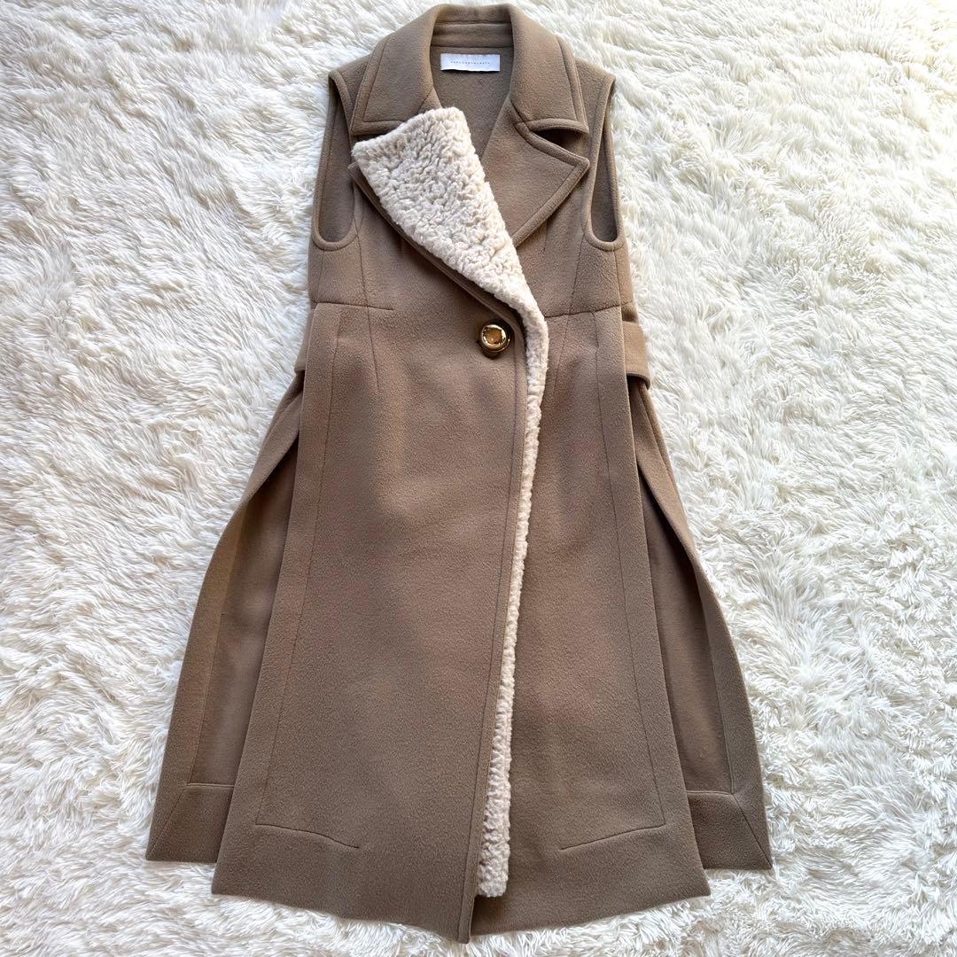 HARUNOBUMURATA ロングジレ ウール ボア着脱可能 ベージュ 38