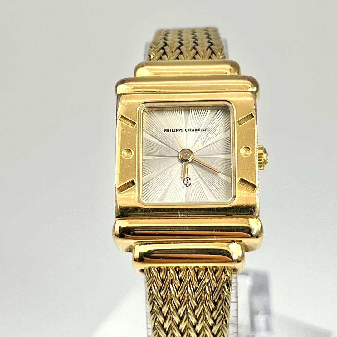 新品電池✨　シャリオール サントロペ スクエア ゴールド　ギョーシェ　腕時計
