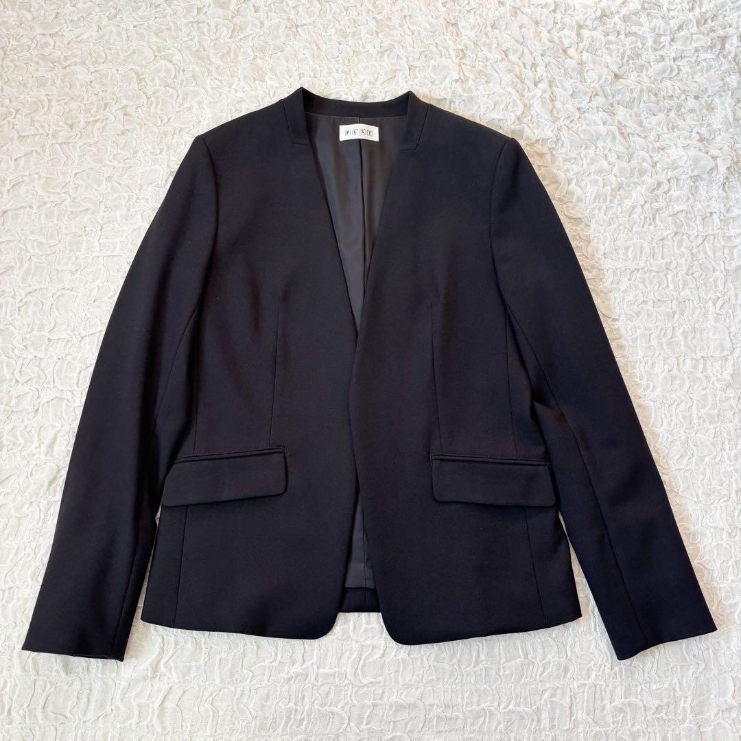 プラステ＊ノーカラージャケット パンツスーツ セットアップ ブラックM L