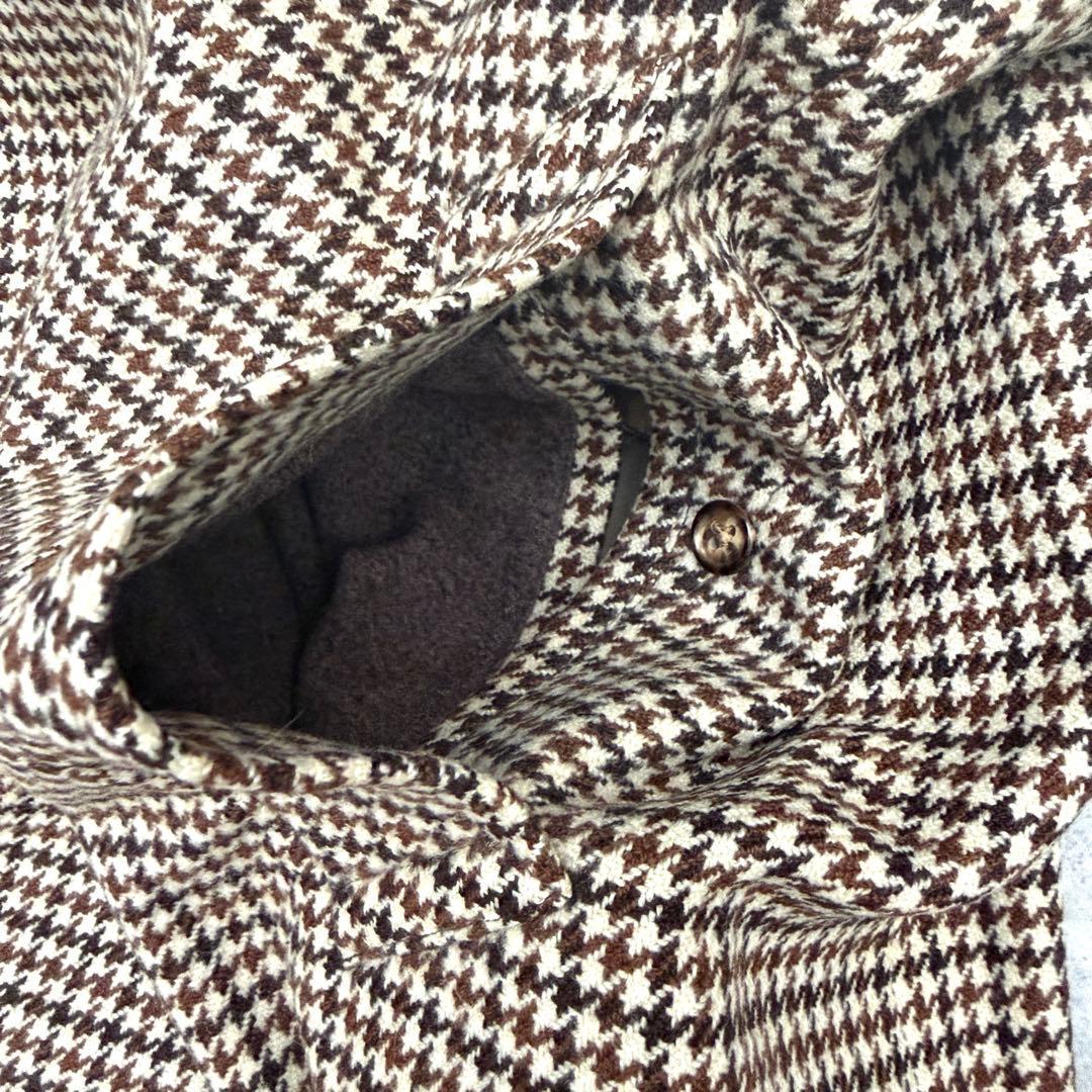 【バーバリー】カシミヤ ラムズ ロングステンカラーコート メンズ L 千鳥格子