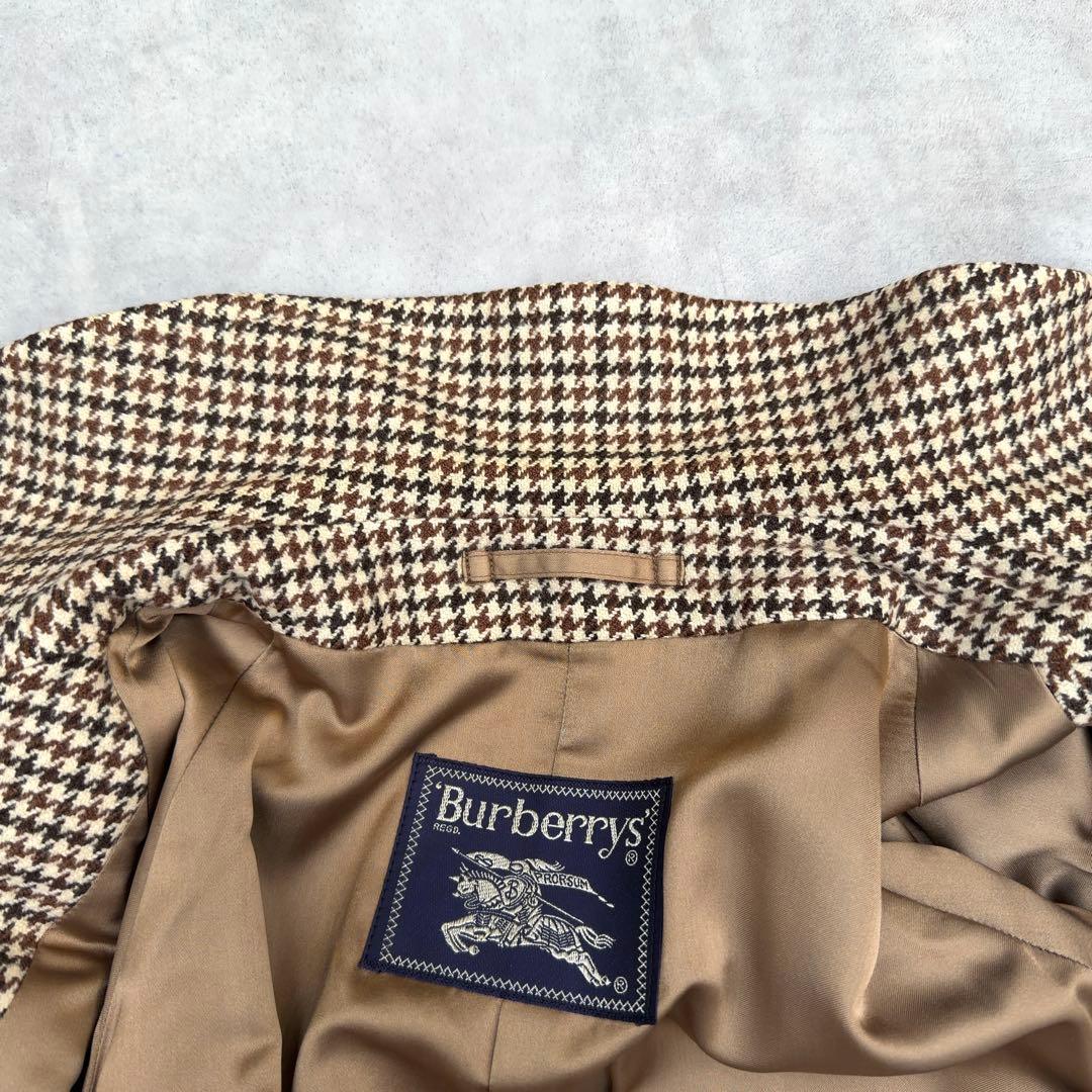 【バーバリー】カシミヤ ラムズ ロングステンカラーコート メンズ L 千鳥格子