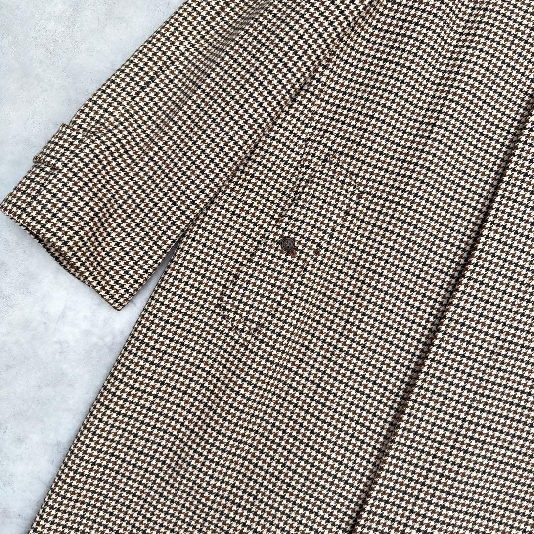 【バーバリー】カシミヤ ラムズ ロングステンカラーコート メンズ L 千鳥格子