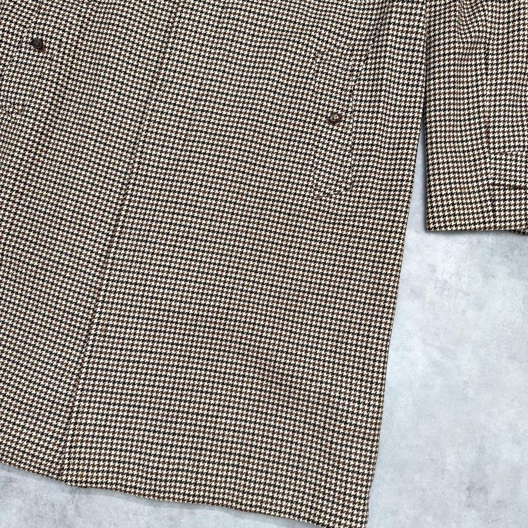 【バーバリー】カシミヤ ラムズ ロングステンカラーコート メンズ L 千鳥格子