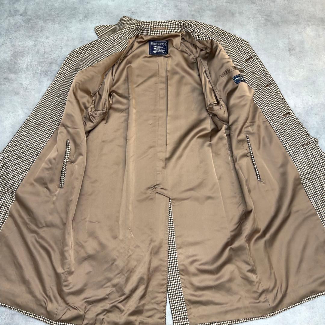 【バーバリー】カシミヤ ラムズ ロングステンカラーコート メンズ L 千鳥格子