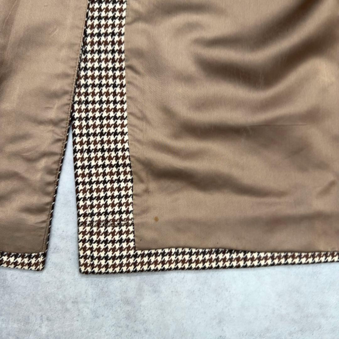 【バーバリー】カシミヤ ラムズ ロングステンカラーコート メンズ L 千鳥格子