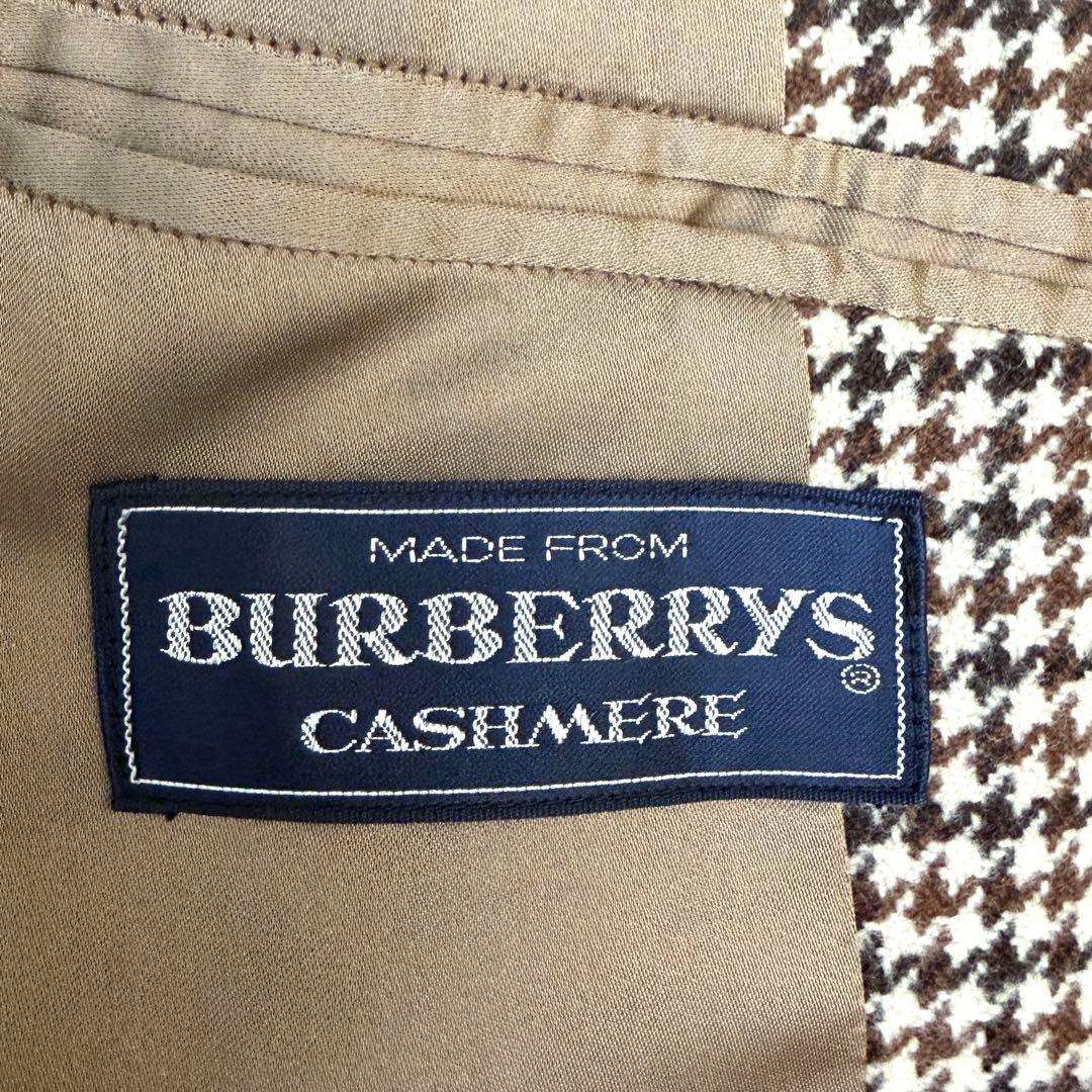 【バーバリー】カシミヤ ラムズ ロングステンカラーコート メンズ L 千鳥格子