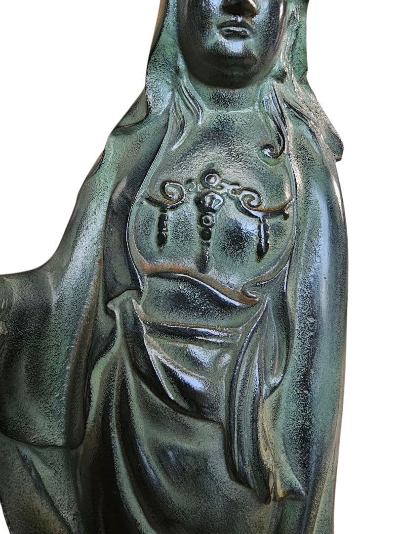 慈母観音菩薩 古美術品 鉄製 刻印あり 仏像 鋳物 高さ53cm 観音立像