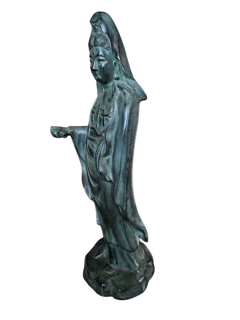 慈母観音菩薩 古美術品 鉄製 刻印あり 仏像 鋳物 高さ53cm 観音立像