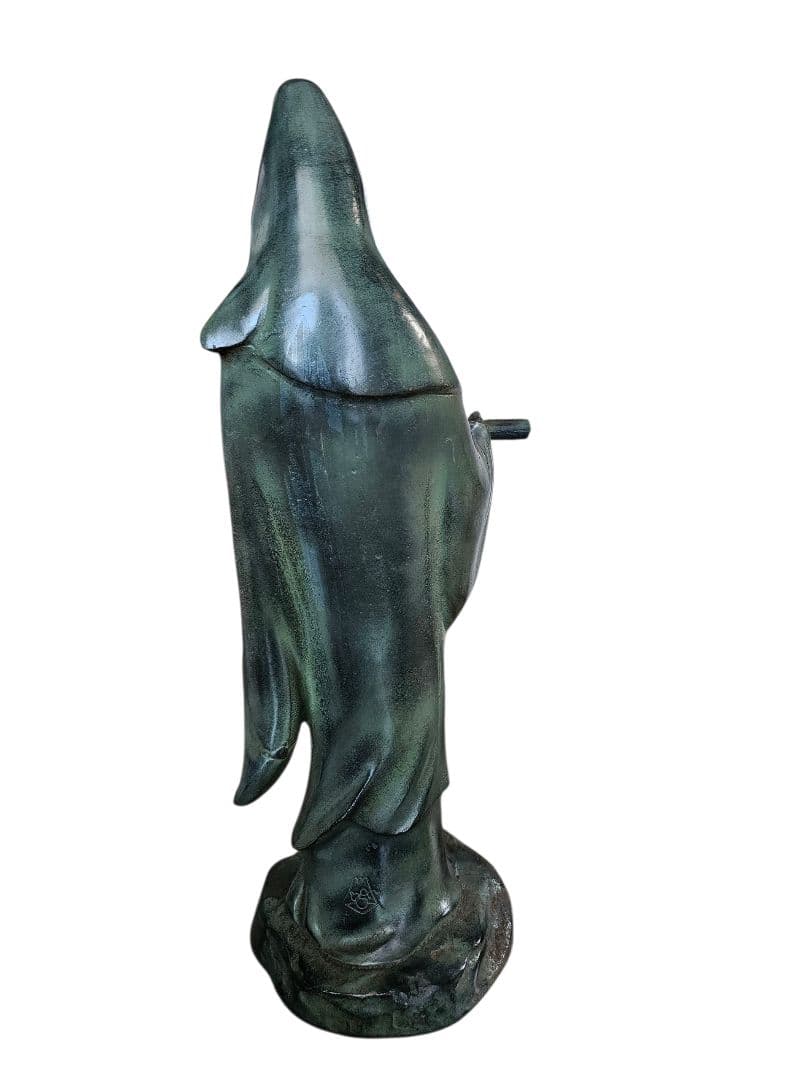 慈母観音菩薩 古美術品 鉄製 刻印あり 仏像 鋳物 高さ53cm 観音立像