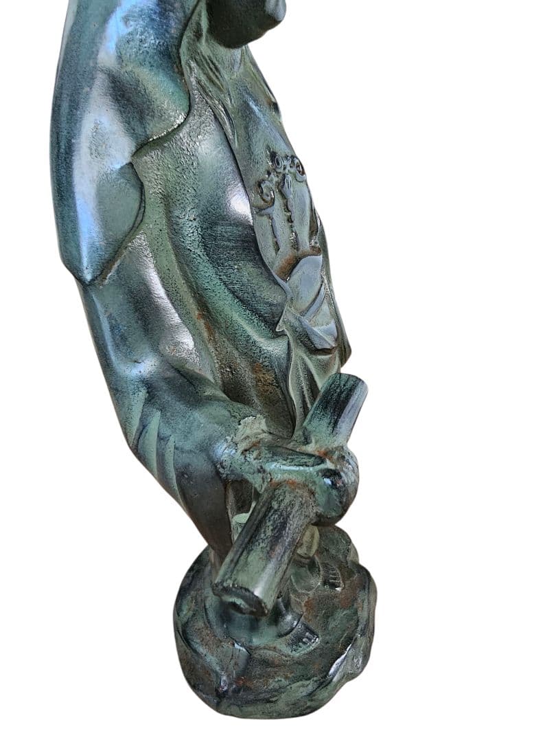 慈母観音菩薩 古美術品 鉄製 刻印あり 仏像 鋳物 高さ53cm 観音立像