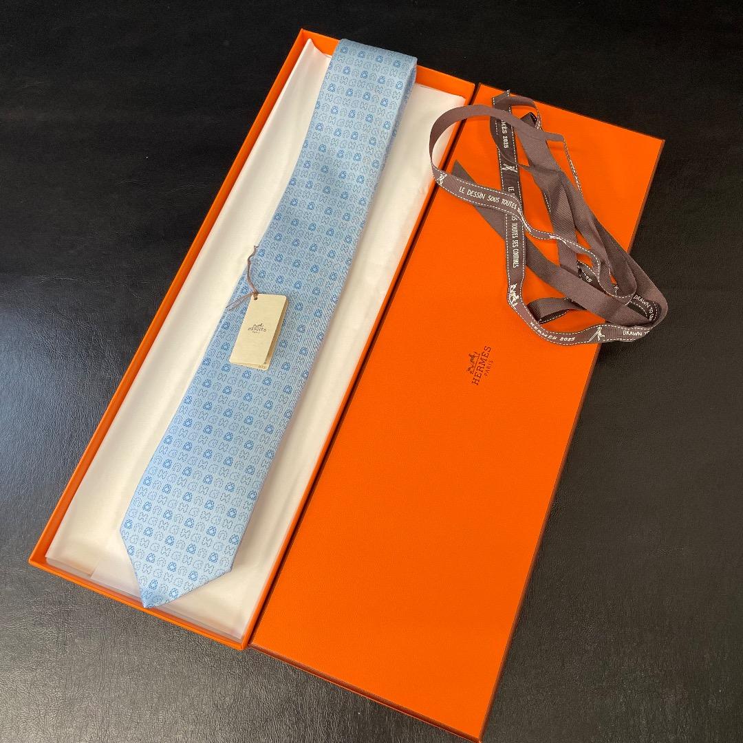 ✨未使用✨HERMES エルメス ネクタイ 6378 IA H柄 水色 現行タグ