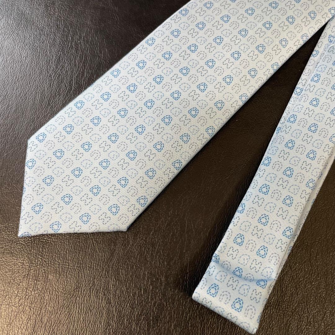 ✨未使用✨HERMES エルメス ネクタイ 6378 IA H柄 水色 現行タグ