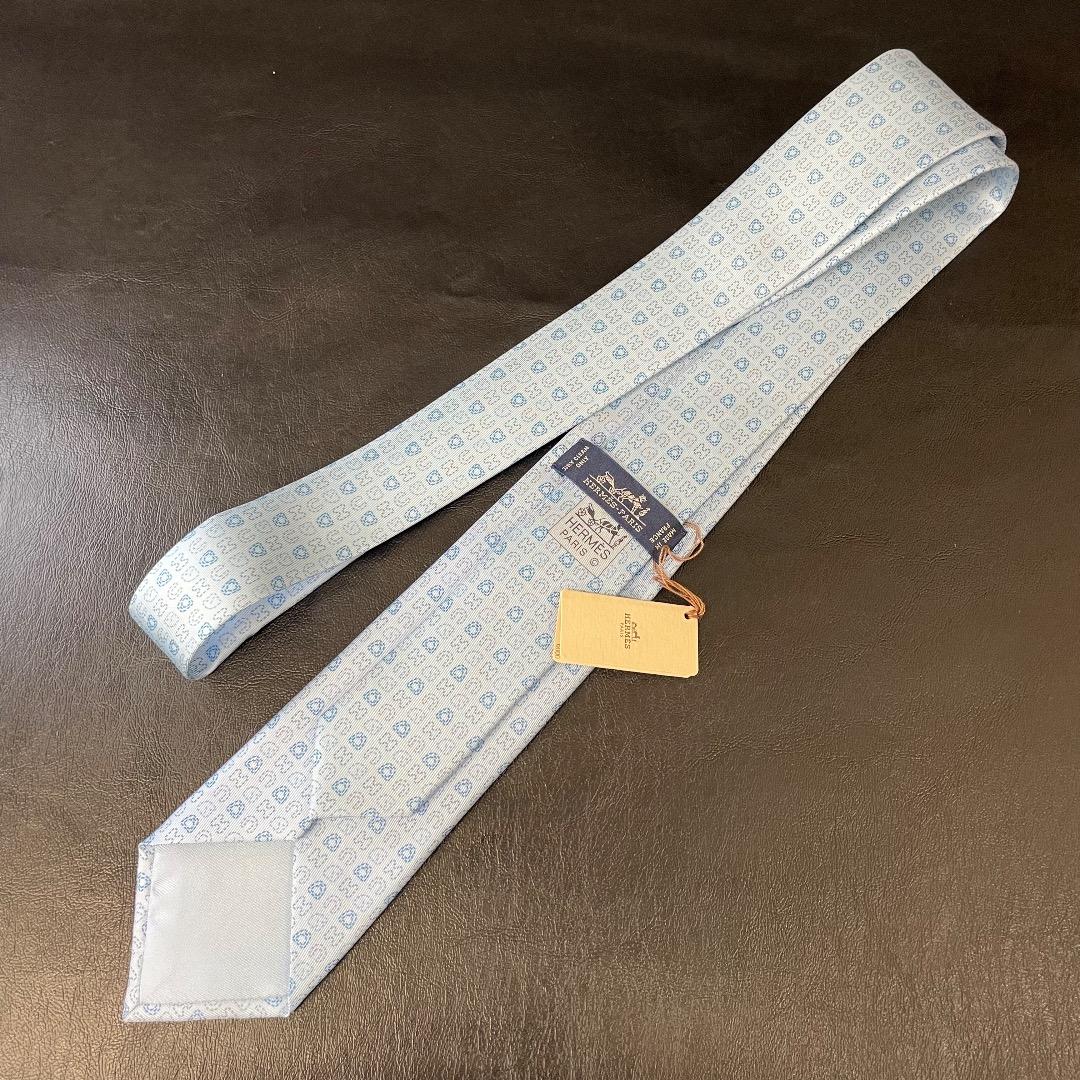 ✨未使用✨HERMES エルメス ネクタイ 6378 IA H柄 水色 現行タグ