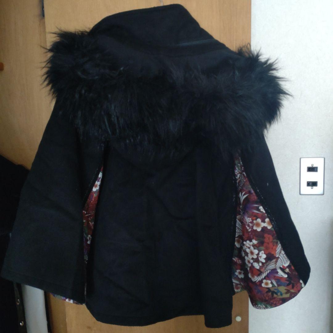 キューティーフラッシュフード付き和風デザインポンチョコート