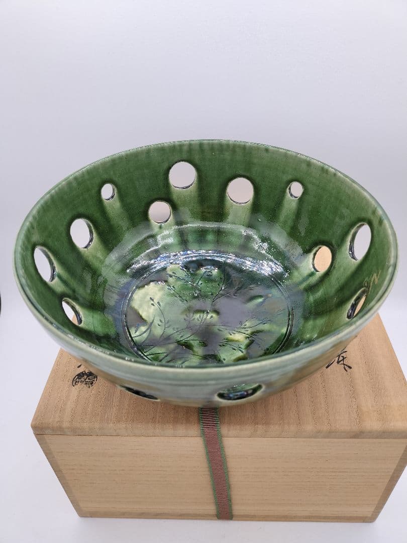 c848 菓子器 織部 加藤光右衛門 木箱 茶道具 古物