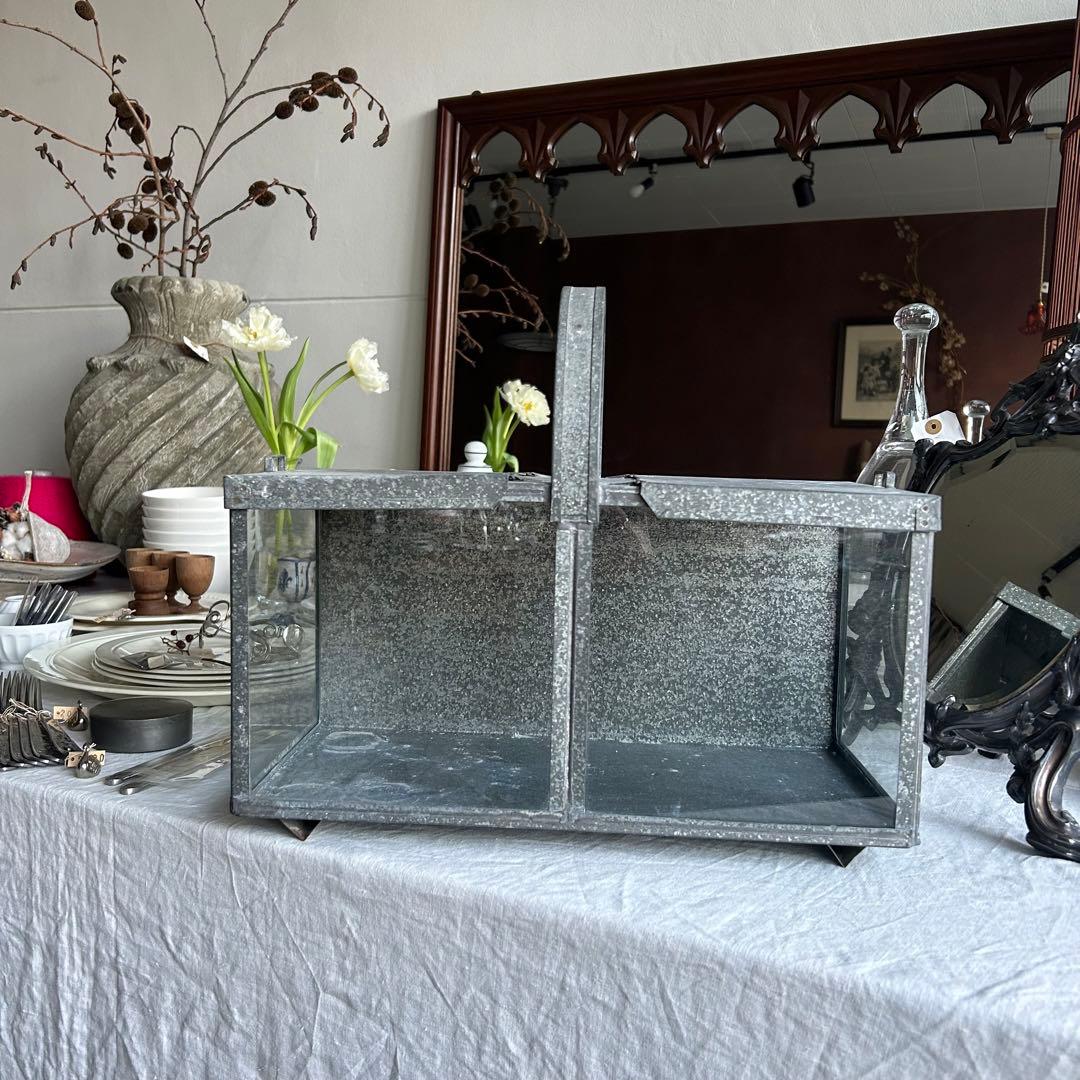 レア　フランスアンティーク　ブリキ　パンケース　ショーケース　両開　バタフライ式