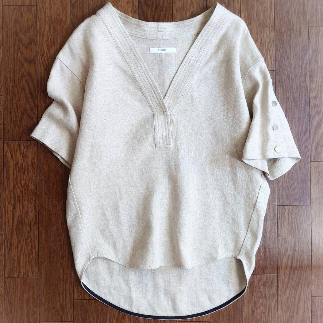 極美品♪定価2.8万 チノリネンVネックブラウス＆ロワズィール ワンピース 2点