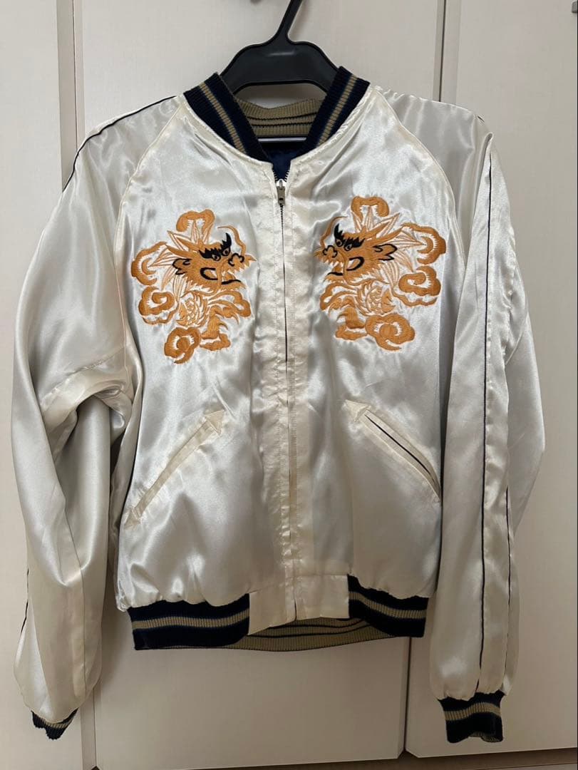 スカジャン スカルとドラゴン刺繍