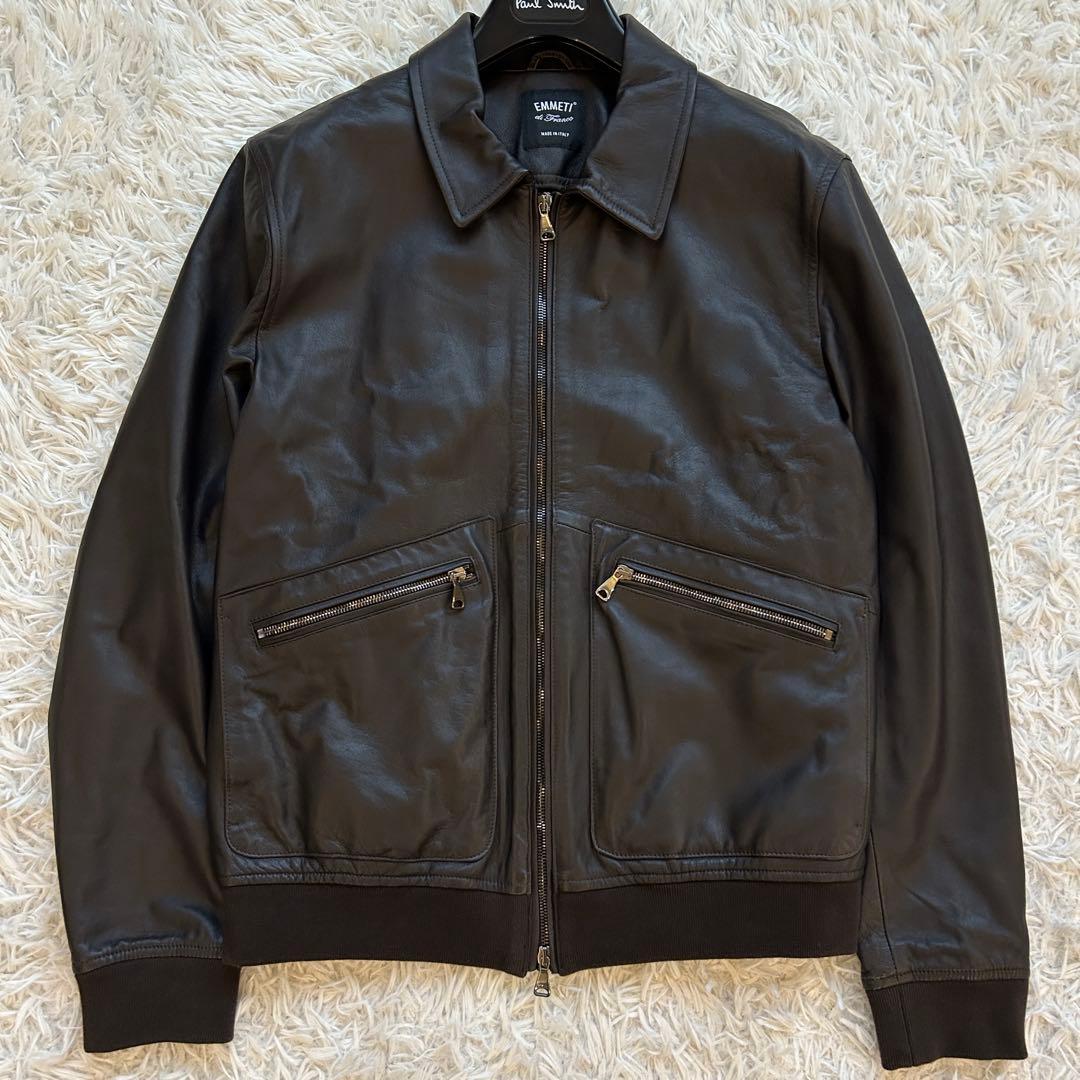 未使用級 EMMETI エンメティ レザージャケット 羊革 イタリア製 ブルゾン