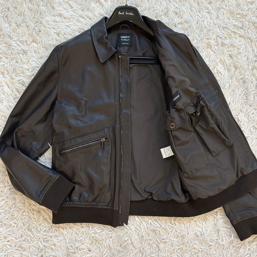 未使用級 EMMETI エンメティ レザージャケット 羊革 イタリア製 ブルゾン