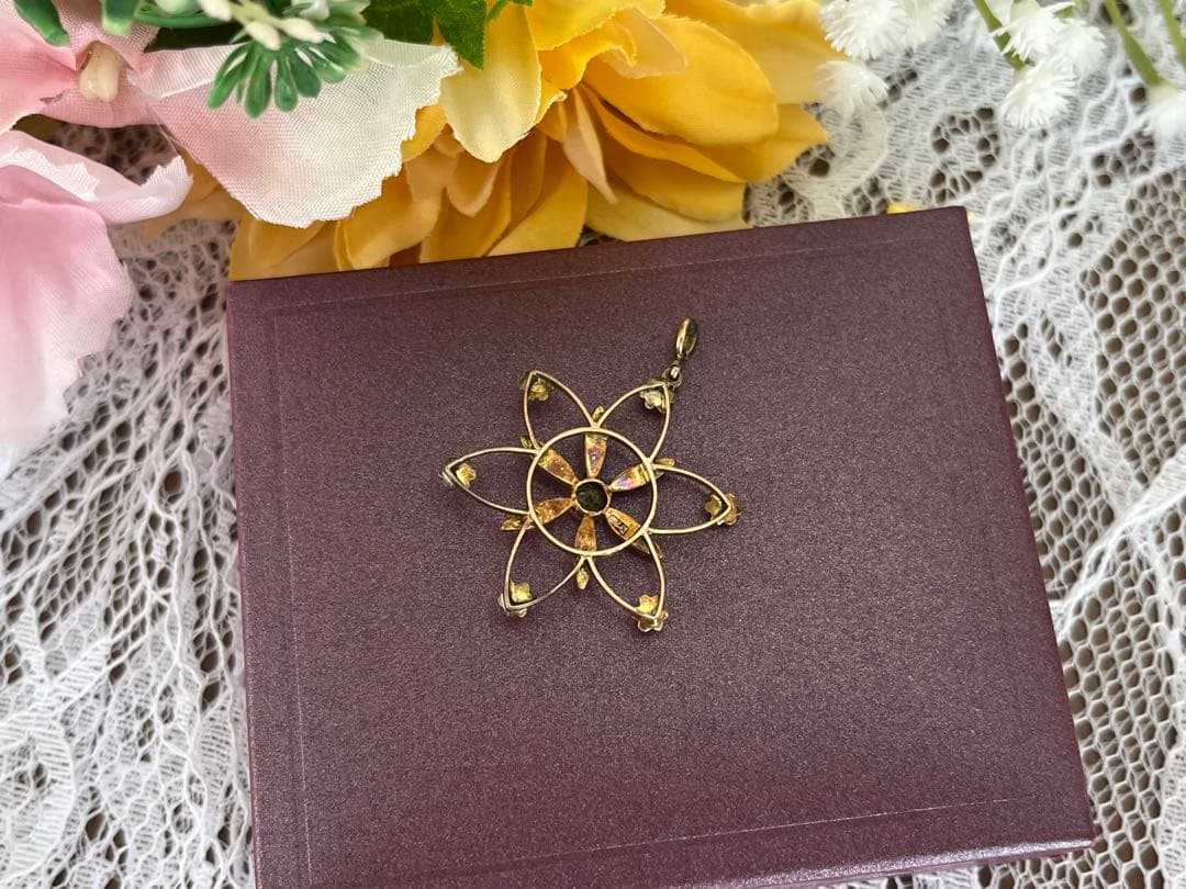 ★早い者勝ち★ 英国 ヴィクトリアン ペリドット ペンダント 9金 シードパール