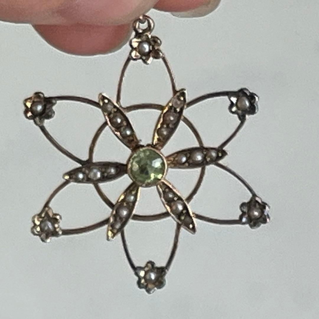 ★早い者勝ち★ 英国 ヴィクトリアン ペリドット ペンダント 9金 シードパール