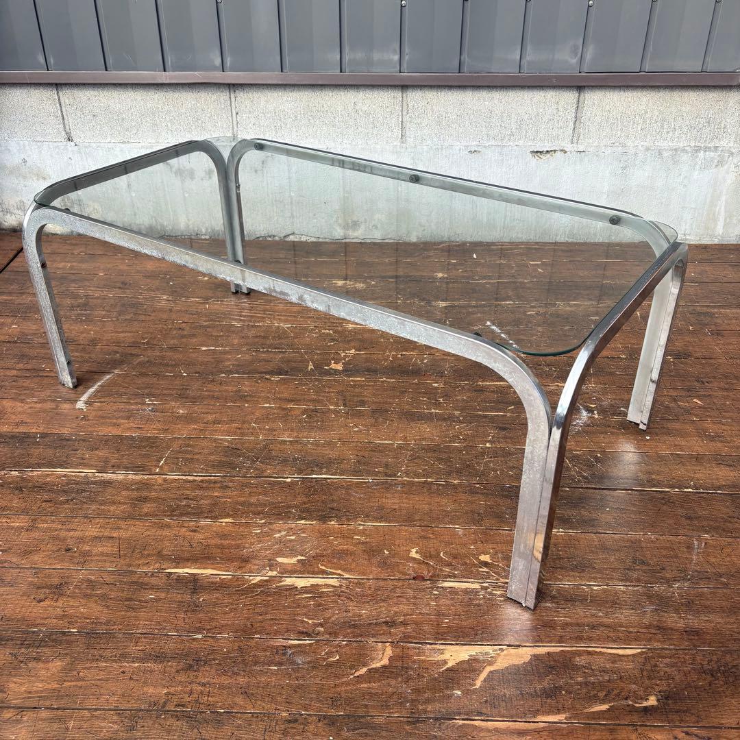 B壁 ミッドセンチュリー アイアンフレーム センターテーブル ガラステーブル