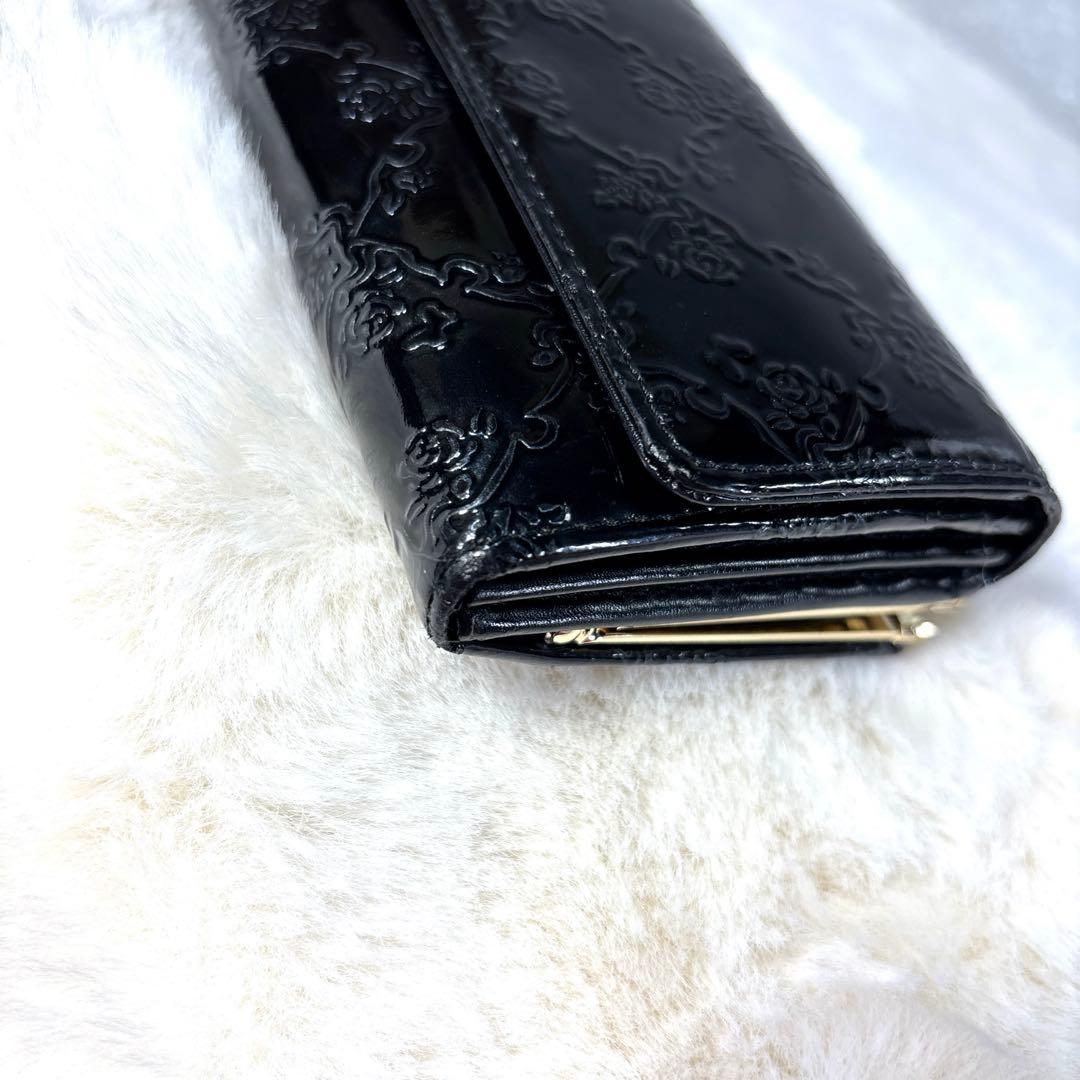 あ*を様 ANNA SUI アナスイ　二つ折り財布　がま口　バラ　エナメル　ブラ