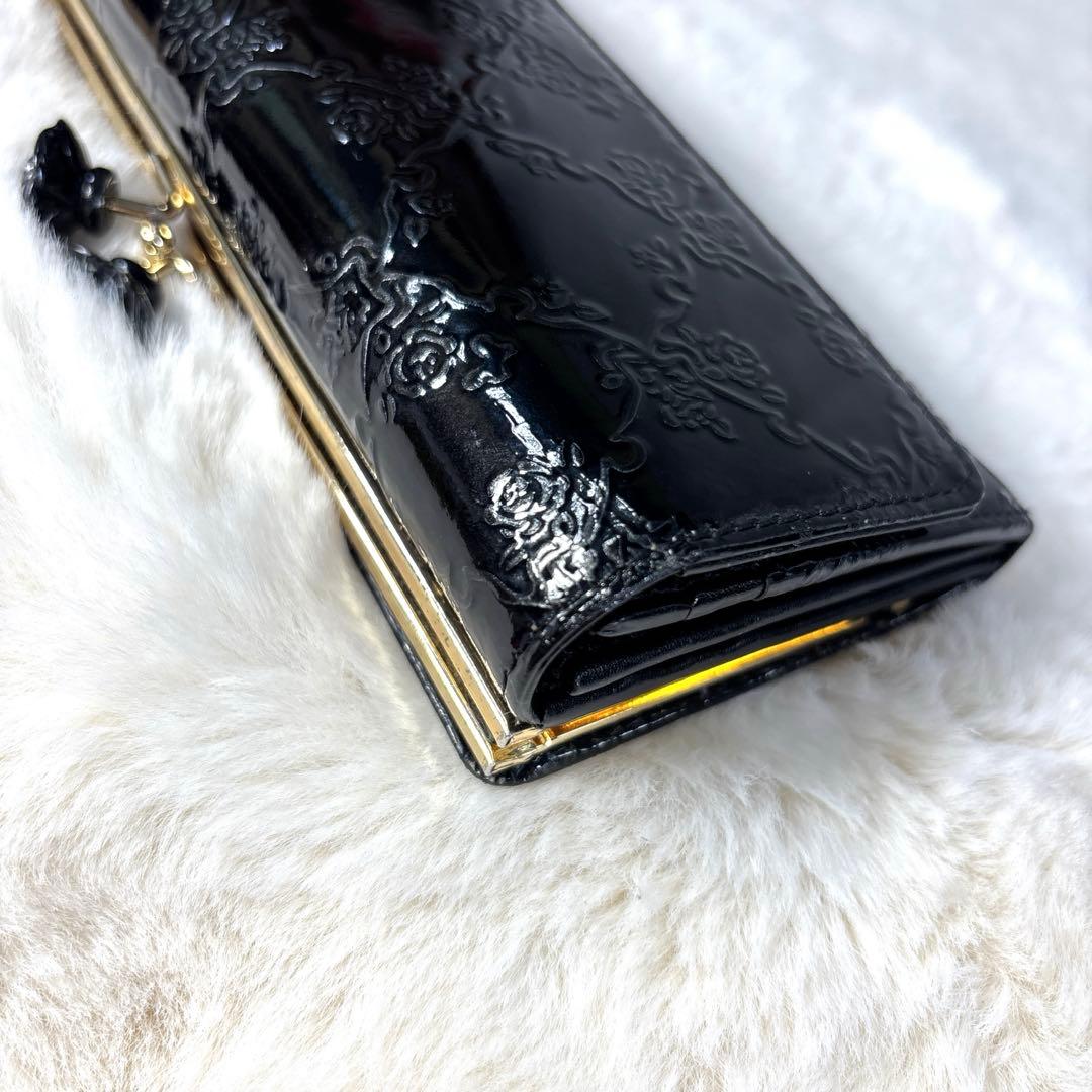あ*を様 ANNA SUI アナスイ　二つ折り財布　がま口　バラ　エナメル　ブラ