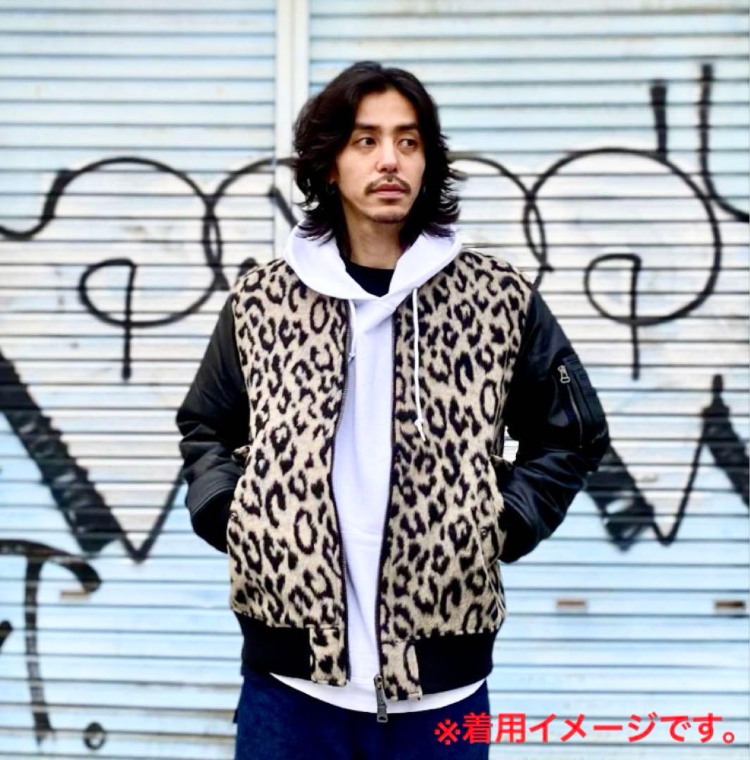Lサイズ◎MMMM 羊革 ラムレザー切替 レオパード柄 MA-1 ジャケット 豹