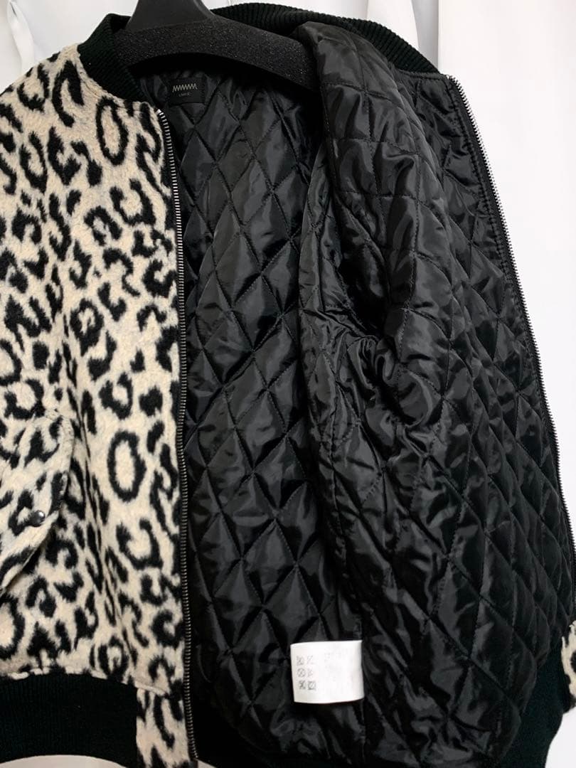 Lサイズ◎MMMM 羊革 ラムレザー切替 レオパード柄 MA-1 ジャケット 豹