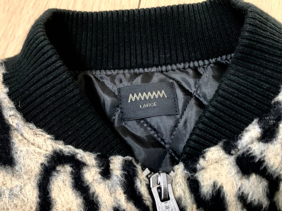 Lサイズ◎MMMM 羊革 ラムレザー切替 レオパード柄 MA-1 ジャケット 豹