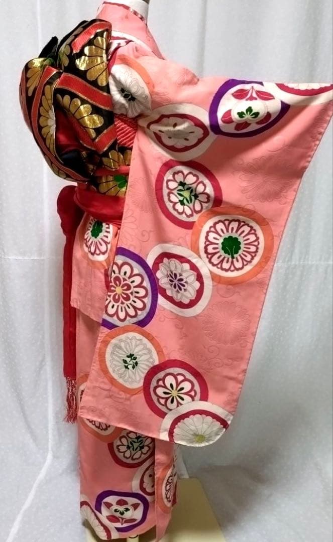 七五三　7歳　アンティーク正絹着物　正絹袋帯　長襦袢　小物セット