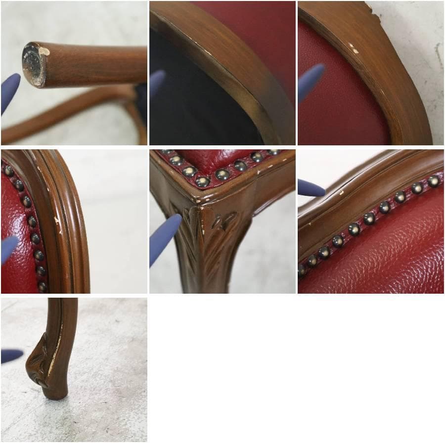 値下ロココ調 バニティチェア ドレッサー用椅子 木製フレーム 彫刻 鋲打ち