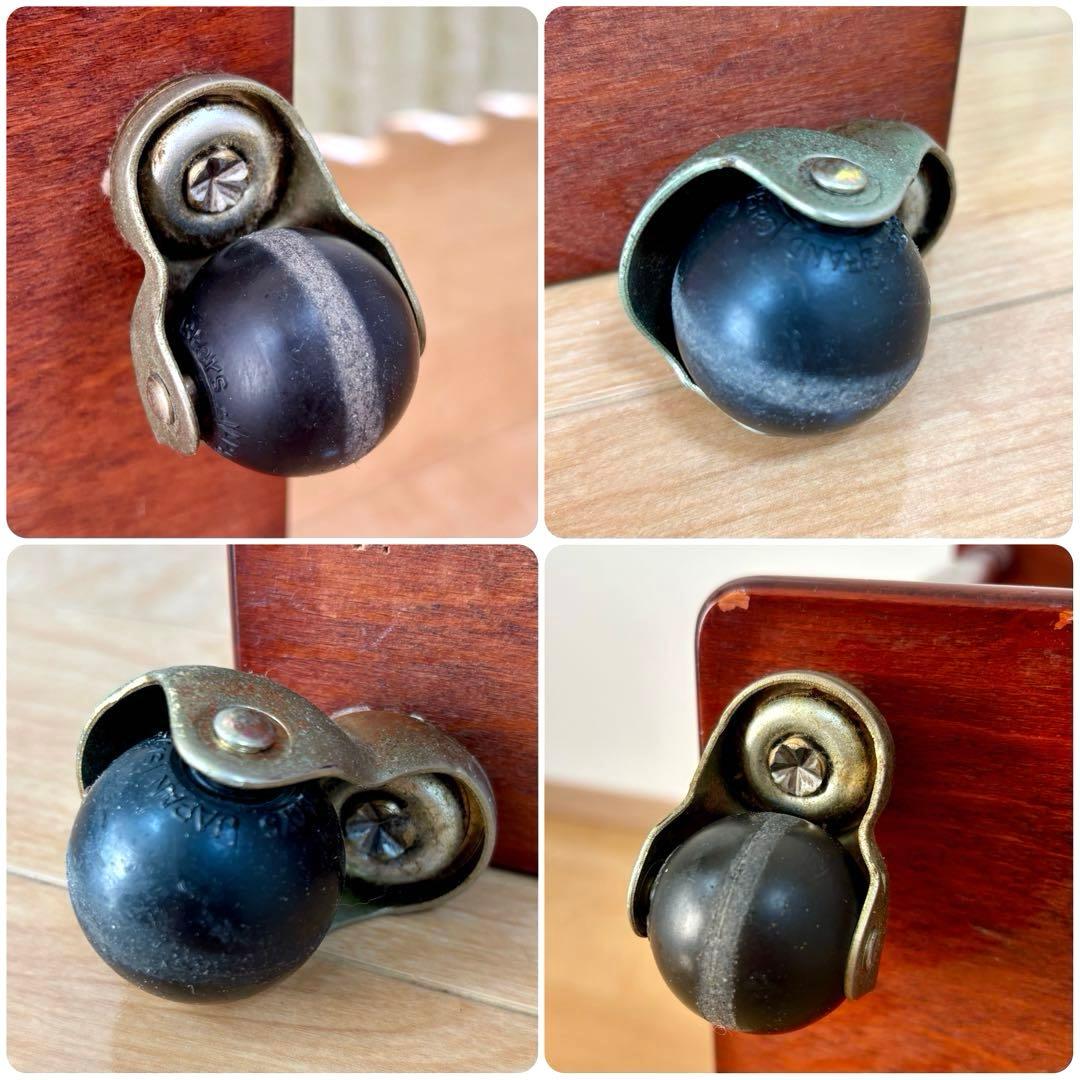 四国工芸 木製 ガラス格子戸付 キャスター ワゴン キャビネット 昭和レトロ