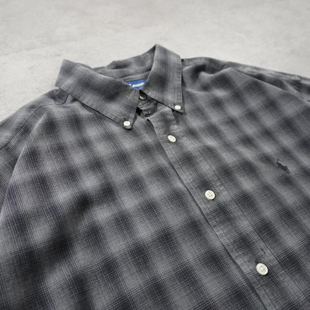 90sRalphLaurenオンブレブラック シルクコットンシャツBLAKE古着