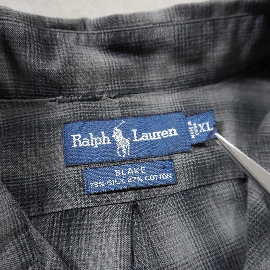 90sRalphLaurenオンブレブラック シルクコットンシャツBLAKE古着