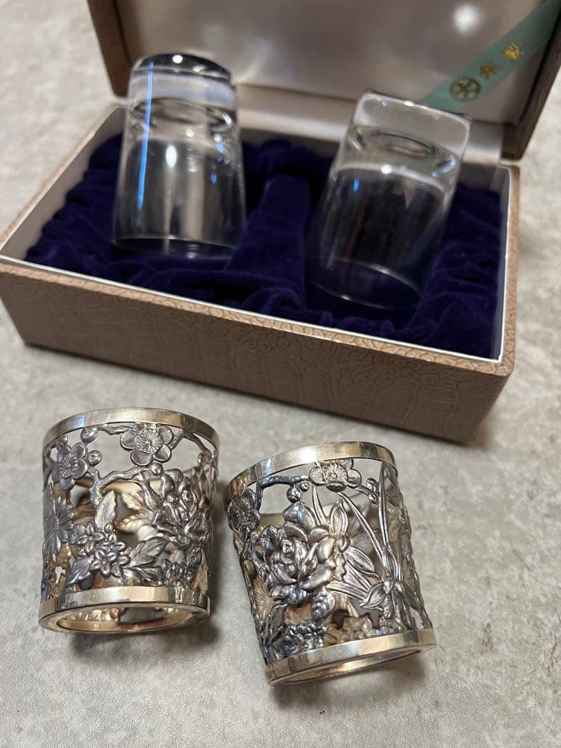 銀製 装飾 グラス 大丸謹製 箱付き 銀細工