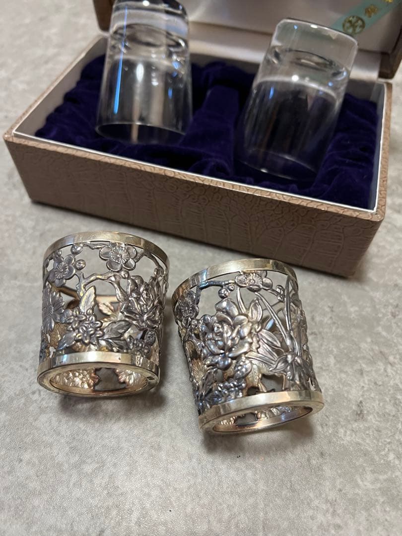 銀製 装飾 グラス 大丸謹製 箱付き 銀細工