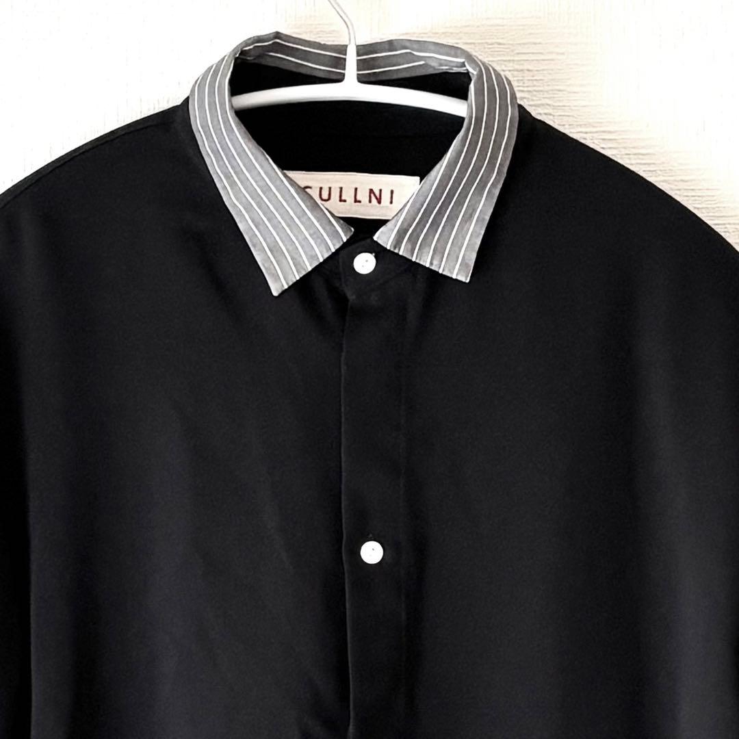 【CULLNI】襟ストライプシャツ　ブラックシャツ　 シャツ　サイズ1